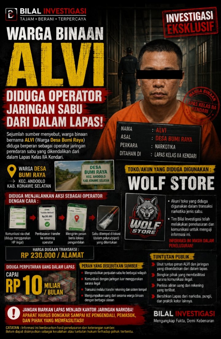 Pergantian KPLP Lapas Kendari Disorot, Dugaan Operator Jaringan Sabu dari Balik Lapas Mencuat