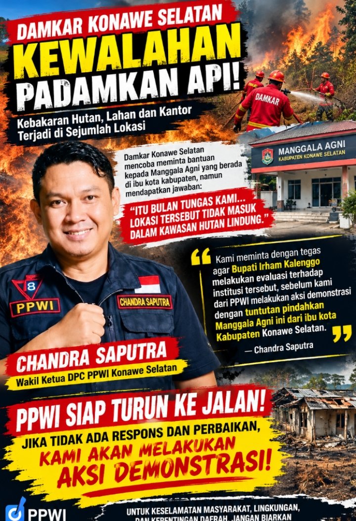 Damkar Mat Konsel Kewalahan Padamkan Kebakaran, MANGGALA AGNI Malah Disebut Enggan Bantu: PPWi Desak Bupati Segera Evaluasi